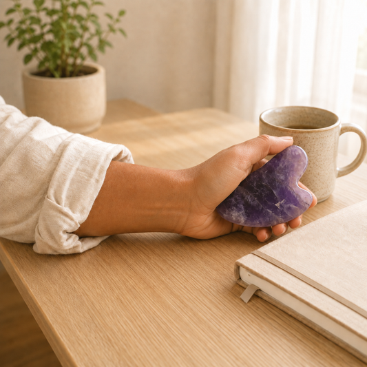 Amethyst Gua Sha lifestyle view showing style, scale and fit