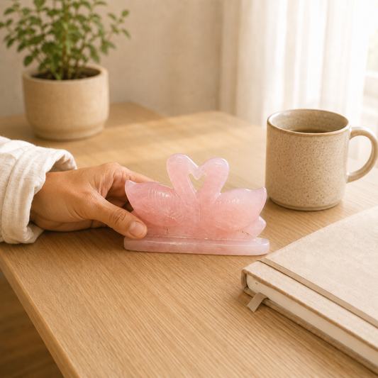 Rose Quartz Swan Pair lifestyle view showing style, scale and fit