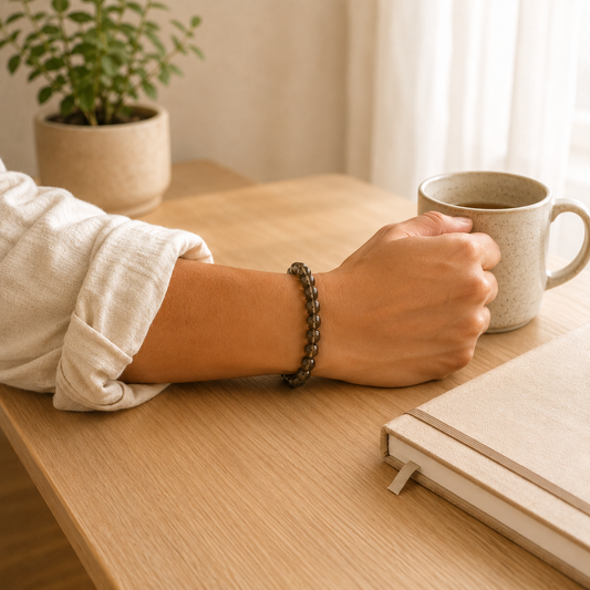 Smoky Quartz Bracelet worn on wrist showing bracelet style and fit