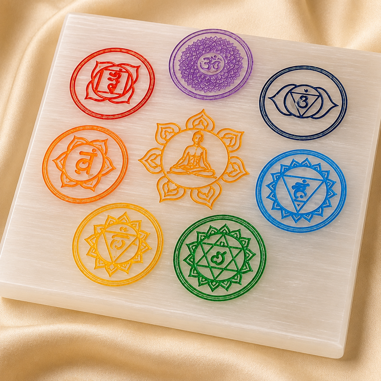 Natural Selenite Flower of Life Charging Plate for Clarity
