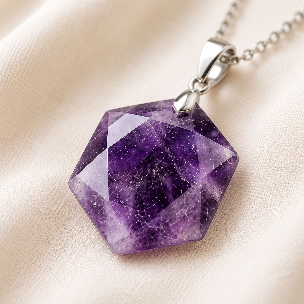Natural Amethyst Hexagon Pendant for Calm