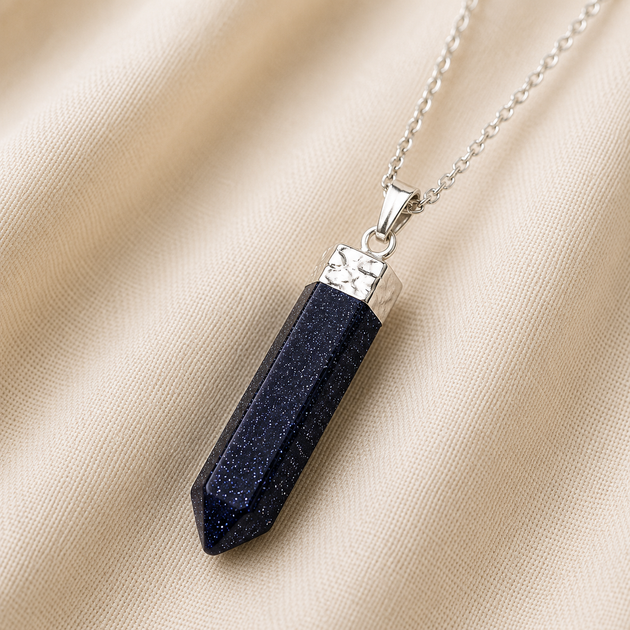 Blue Goldstone Pencil Pendant for Positivity