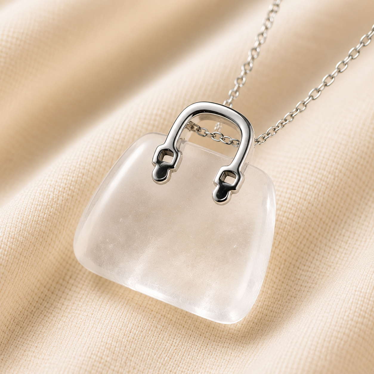 Natural Clear Quartz Mini Handbag Pendant for Focus