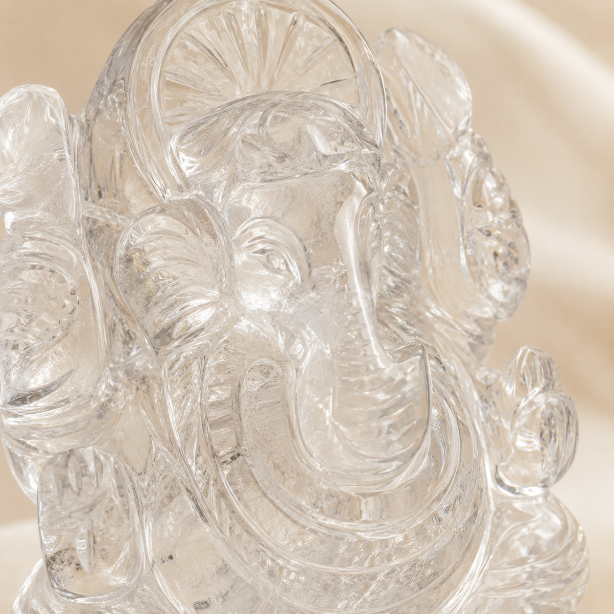 Natural Clear Quartz Ganesh Ring for Focus