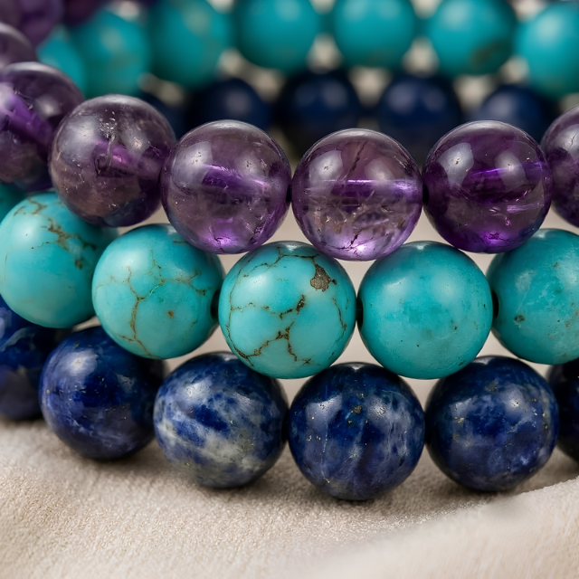 Amethyst, Turquoise & Sodalite Bracelet Set for Calm