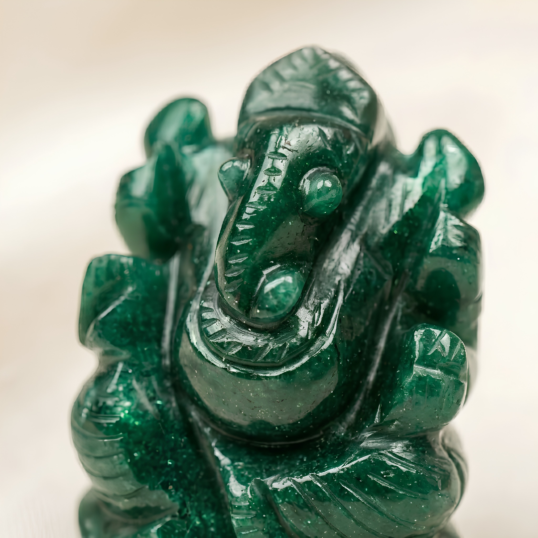 Natural Green Aventurine Ganesh Ring for Opportunity