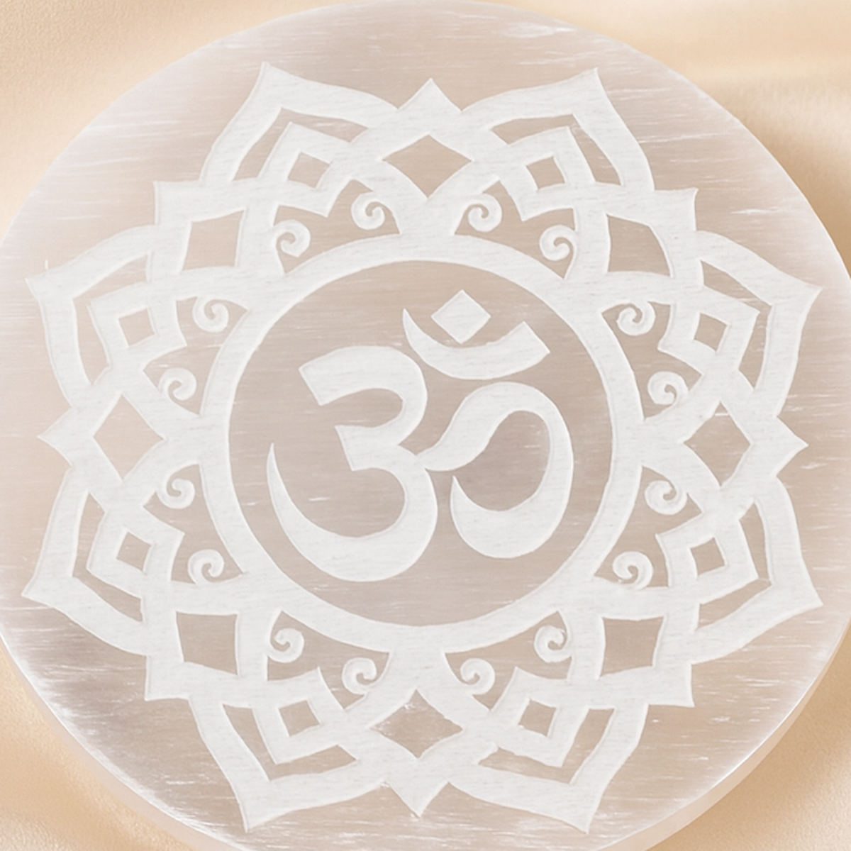 Selenite 7 Chakra Om Charging Plate for Cleansing