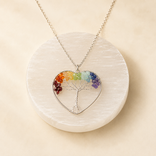7 Chakra Heart Tree Pendant natural crystal product view by Evashu Crystals