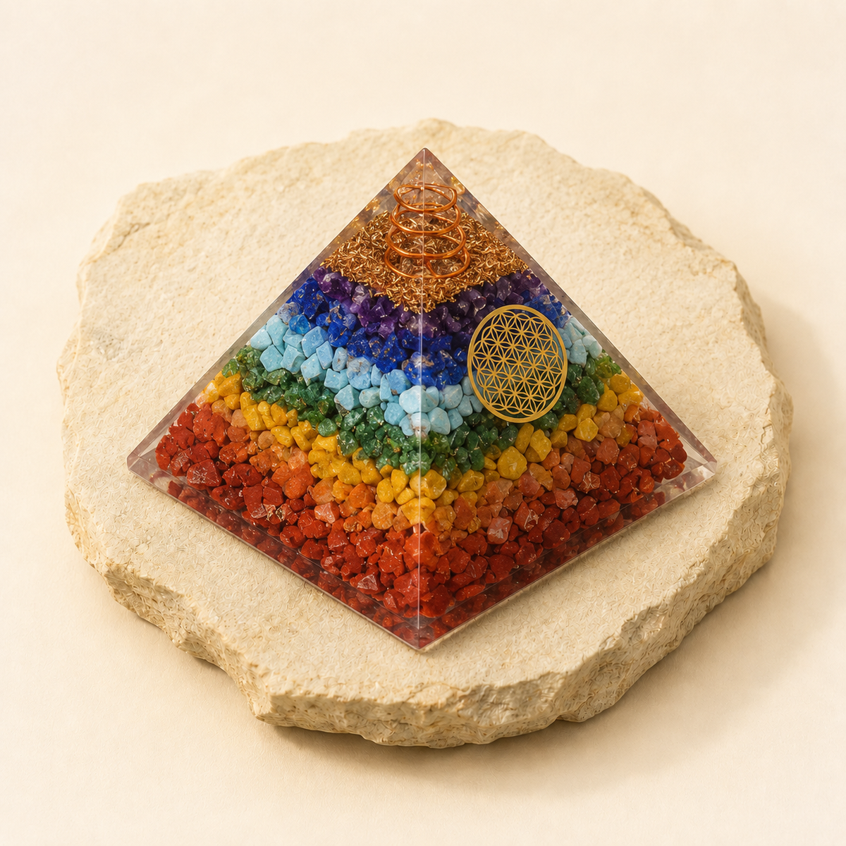 7 Chakra Pyramid natural crystal product view by Evashu Crystals