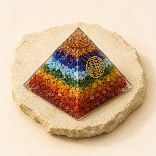 7 Chakra Pyramid natural crystal product view by Evashu Crystals