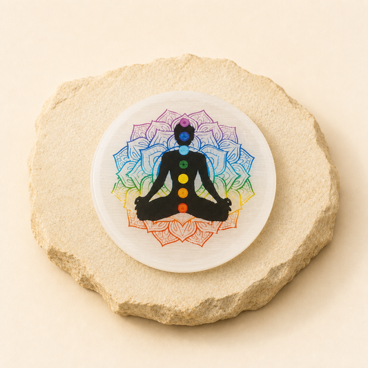 7 Chakra Selenite Plate natural crystal product view by Evashu Crystals