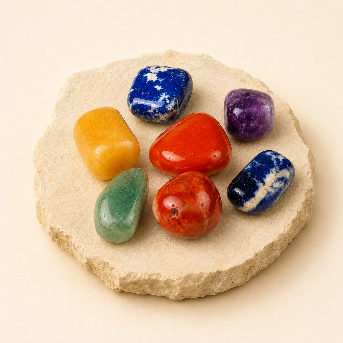 7 Chakra Tumble Set natural crystal product view by Evashu Crystals