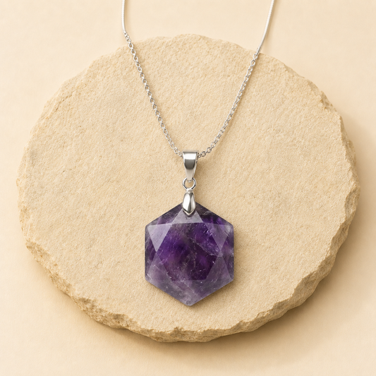Amethyst Hexagon Pendant natural crystal product view by Evashu Crystals