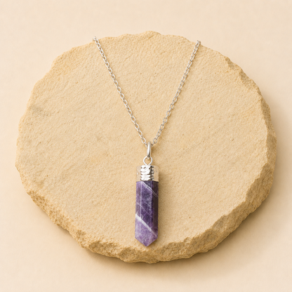 Amethyst Pencil Pendant natural crystal product view by Evashu Crystals