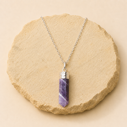 Amethyst Pencil Pendant natural crystal product view by Evashu Crystals