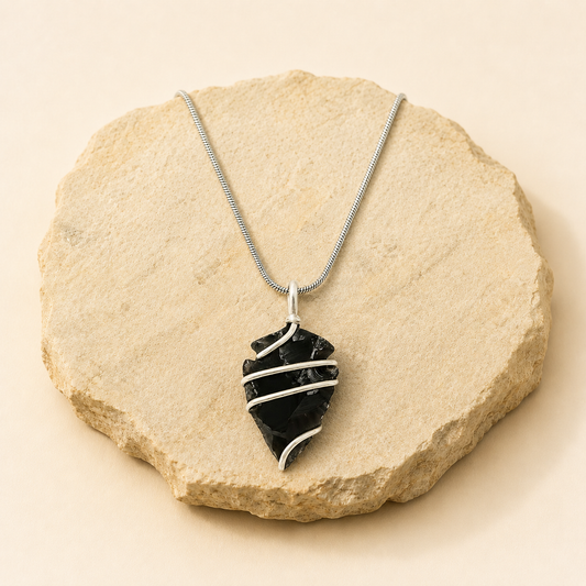 Black Obsidian Pendant natural crystal product view by Evashu Crystals