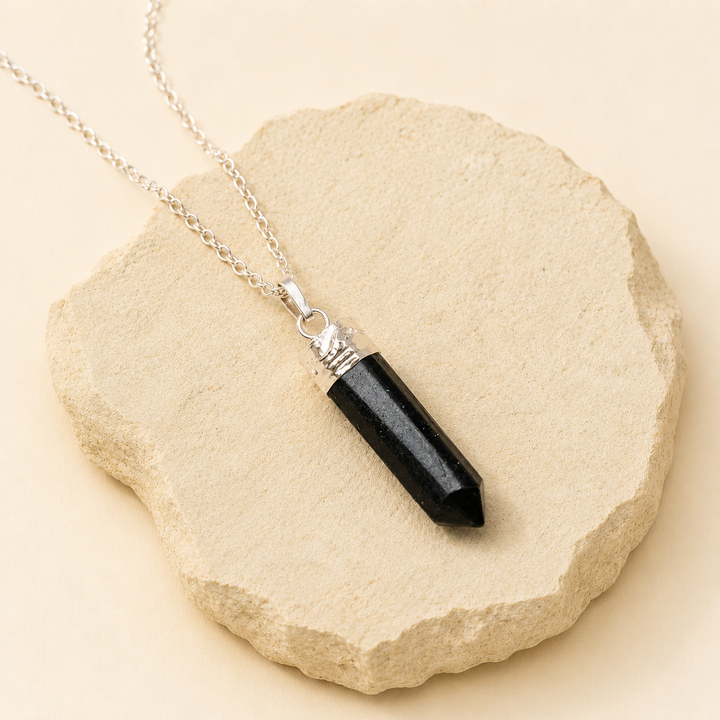 Black Onyx Pencil Pendant natural crystal product view by Evashu Crystals