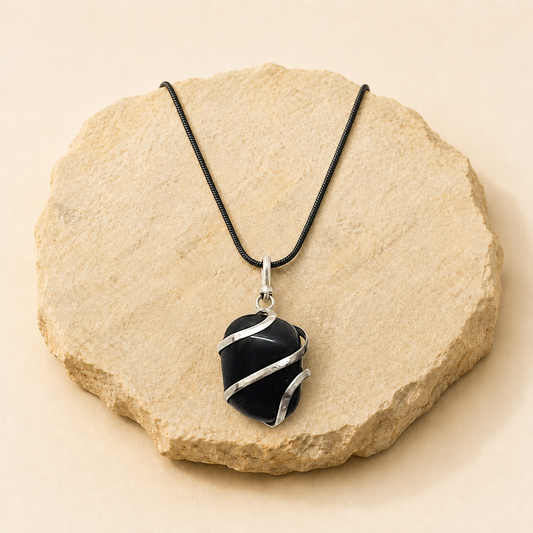 Black Onyx Pendant natural crystal product view by Evashu Crystals
