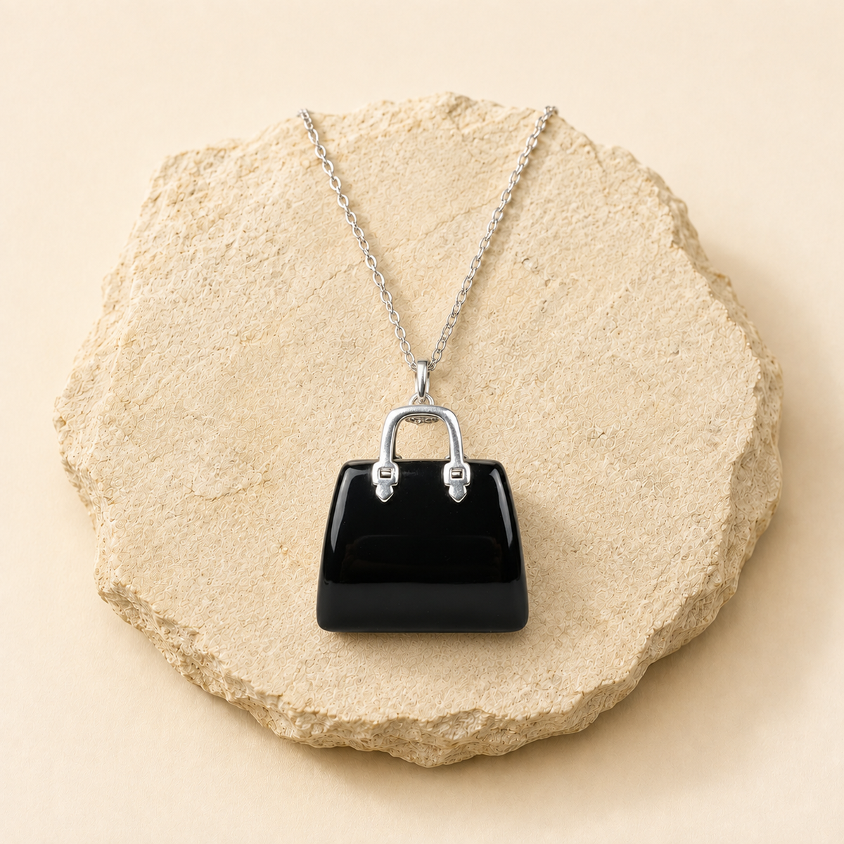 Black Tourmaline Mini Handbag Pendant with chain by Evashu Crystals