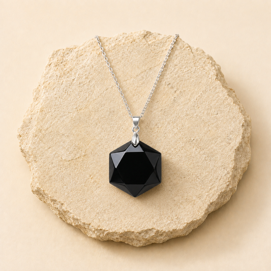Black Tourmaline Hexagon Pendant natural crystal product view by Evashu Crystals