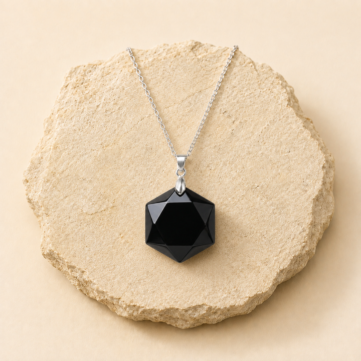 Black Tourmaline Hexagon Pendant natural crystal product view by Evashu Crystals