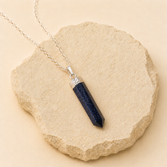 Blue Goldstone Pencil Pendant man-made glass product view by Evashu Crystals