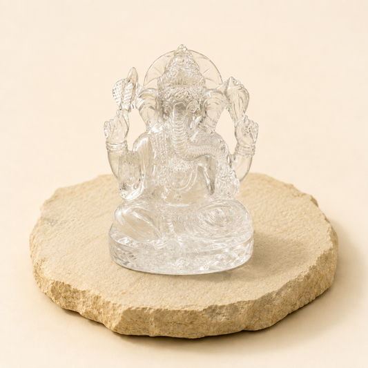 Clear Quartz Ganesha natural crystal product view by Evashu Crystals