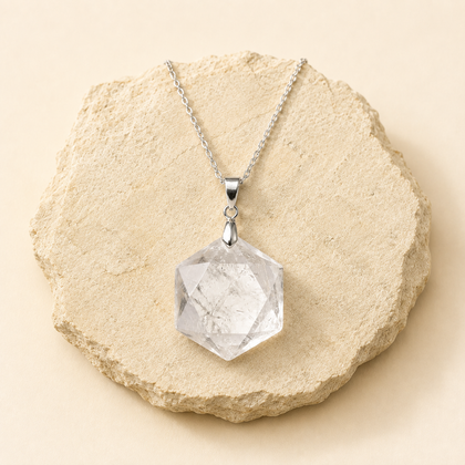 Clear Quartz Hexagon Pendant with chain by Evashu Crystals