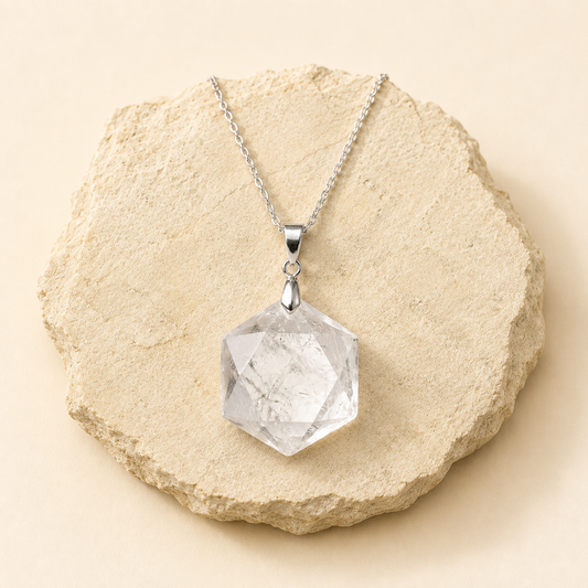 Clear Quartz Hexagon Pendant natural crystal product view by Evashu Crystals