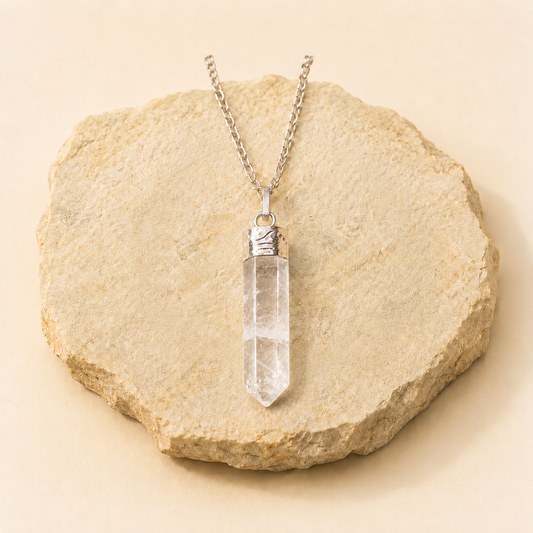 Clear Quartz Pencil Pendant natural crystal product view by Evashu Crystals
