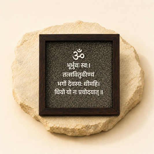 Gayatri Mantra Frame natural crystal product view by Evashu Crystals