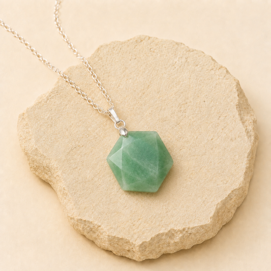 Green Aventurine Hexagon Pendant natural crystal product view by Evashu Crystals