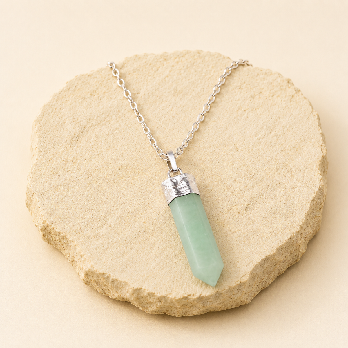 Green Aventurine Pencil Pendant natural crystal product view by Evashu Crystals