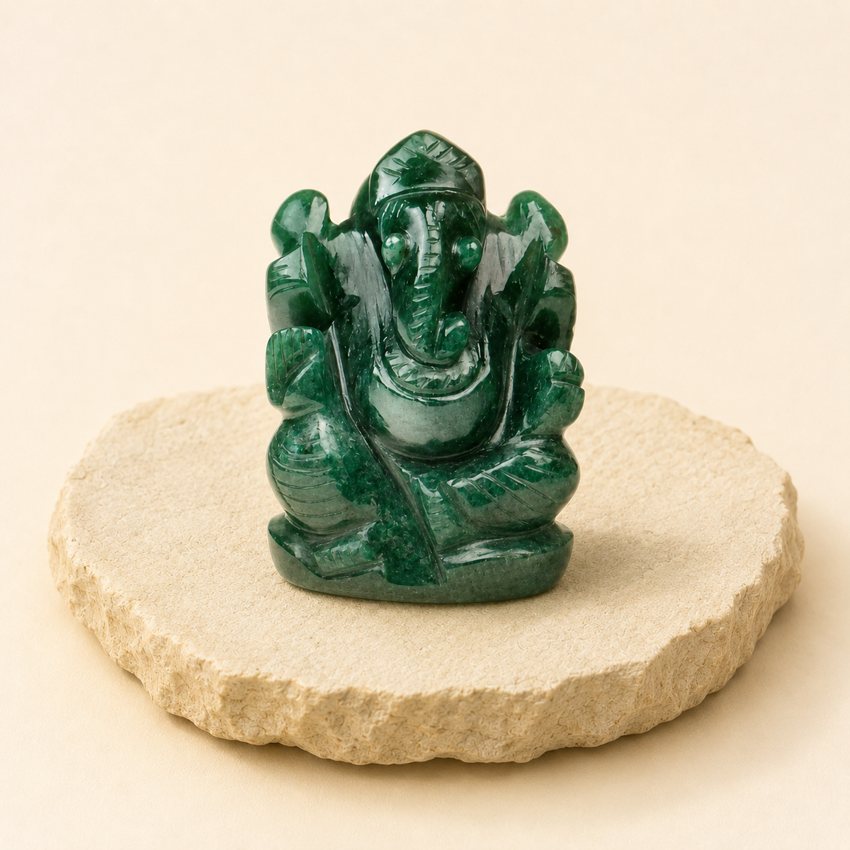 Green Jade Ganesha natural crystal product view by Evashu Crystals