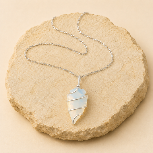 Opalite Arrowhead Pendant man-made opalescent glass product view by Evashu Crystals