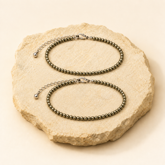 pyrite-anklet-set natural crystal product view by Evashu Crystals