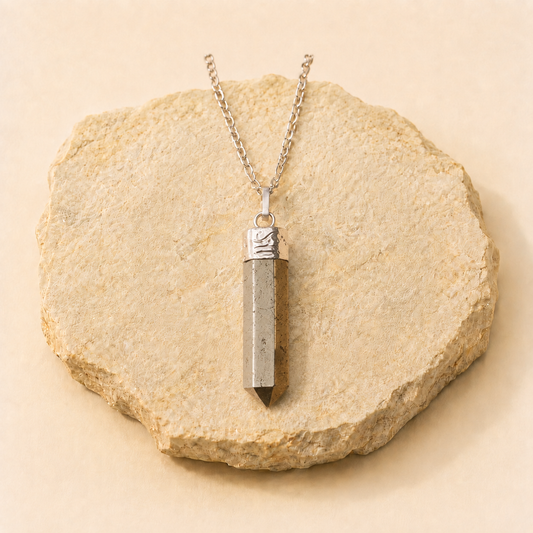 Pyrite Pencil Pendant natural crystal product view by Evashu Crystals