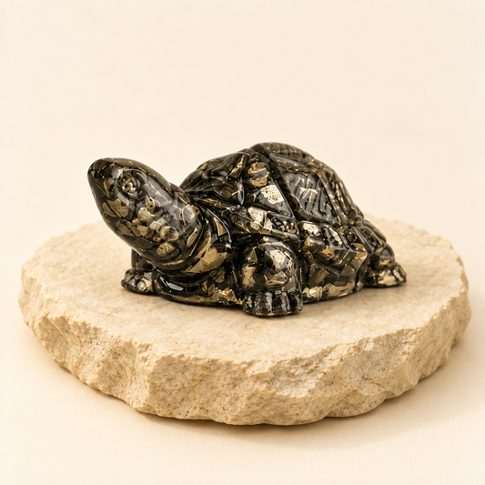 pyrite-tortoise-figurine natural crystal product view by Evashu Crystals