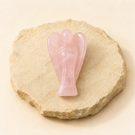 Rose Quartz Angel natural crystal product view by Evashu Crystals
