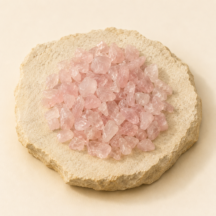 Rose Quartz Chips natural crystal product view by Evashu Crystals