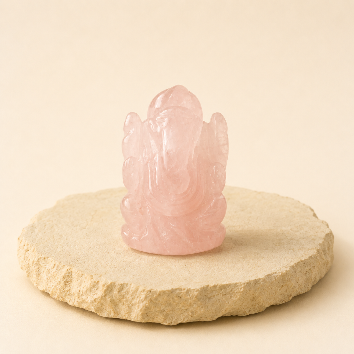 Rose Quartz Ganesha idol by Evashu Crystals