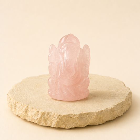 Rose Quartz Ganesha natural crystal product view by Evashu Crystals