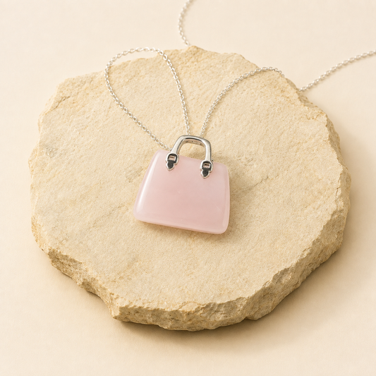 Rose Quartz Handbag Pendant natural crystal product view by Evashu Crystals