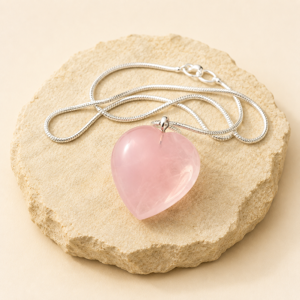 Rose Quartz Heart Pendant natural crystal product view by Evashu Crystals