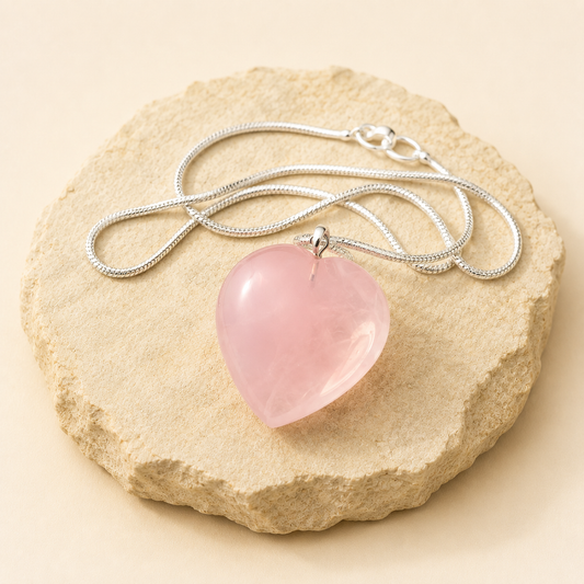 Rose Quartz Heart Pendant natural crystal product view by Evashu Crystals