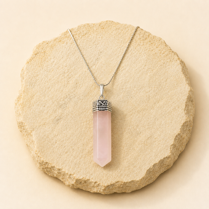 Rose Quartz Pencil Pendant natural crystal product view by Evashu Crystals