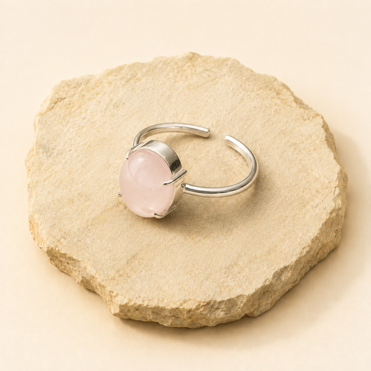 Rose Quartz Ring natural crystal product view by Evashu Crystals
