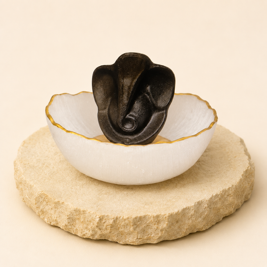 Selenite Bowl + Ganesha natural crystal product view by Evashu Crystals