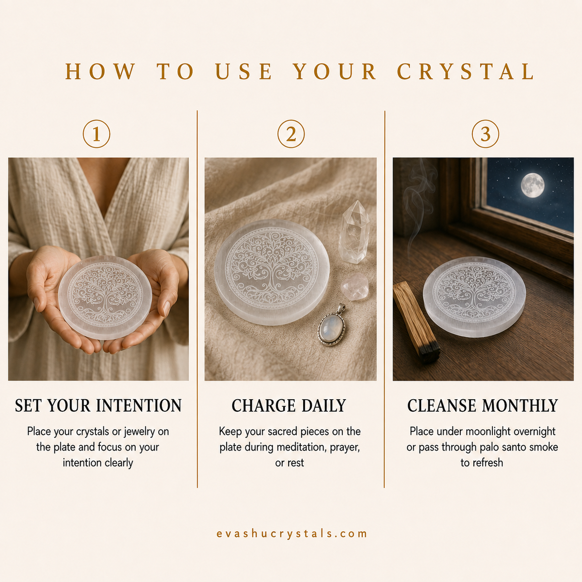 Selenite Flower of Life Charging Plate product view by Evashu Crystals