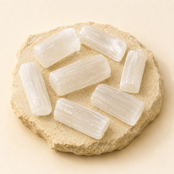 Selenite Stone natural crystal product view by Evashu Crystals